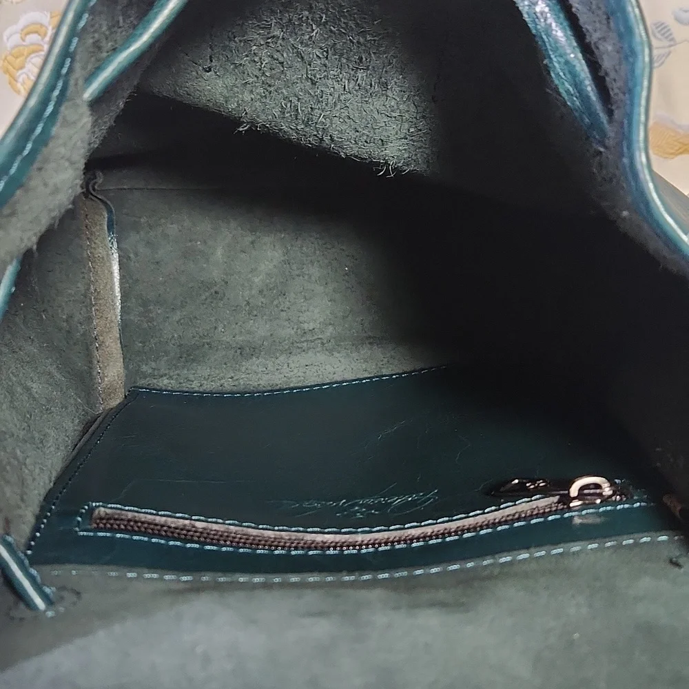 Patricia Nash Seluci Blue Coral Green Leather Backpack Nwt - Picture 7 of 11